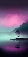 Fototapeta na wymiar Lake with Fog during Sunset, generative ai 