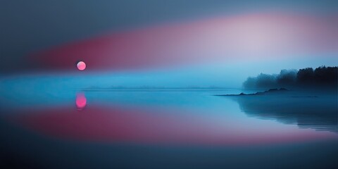 Lake with Fog during Sunset, generative ai
