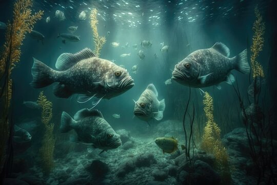 Wolf Fish Underwater Lush Nature by Generative AI