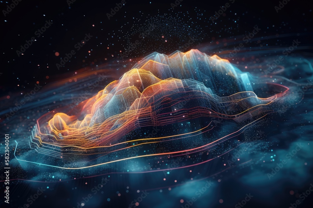 Poster synergistic interaction of big data with cloud computing abstract background. light wave of energy w