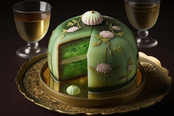 chinese ascot cake jade shu cake with sweet filling on table, created with generative ai - obrazy, fototapety, plakaty