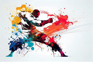 Colorful Combat, Martial Arts Sport Horizontal Banner.
Generative AI