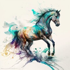 Obraz na płótnie Canvas Creative Watercolor Illustration Beautiful Horse Pony Mare Stallion