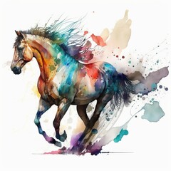 Fototapeta na wymiar Creative Watercolor Illustration Beautiful Horse Pony Mare Stallion