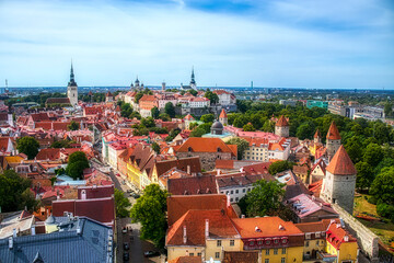 View of the Old City of Tallinn, Estonia, as Seen from the Tower of St Olaf’s Church towards...