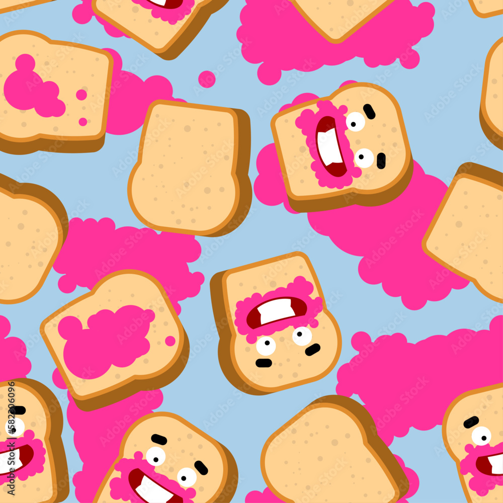 Poster piece of bread and jam pattern seamless. bread background