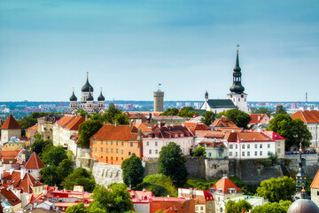 View of Toompea in the Famous Old City of Tallinn, Estonia, as Seen from the Tower of St Olaf’s...