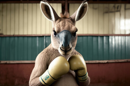 A kangaroo wearing boxing gloves in a boxing ring - Generative AI