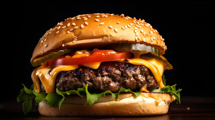 hamburger on black background