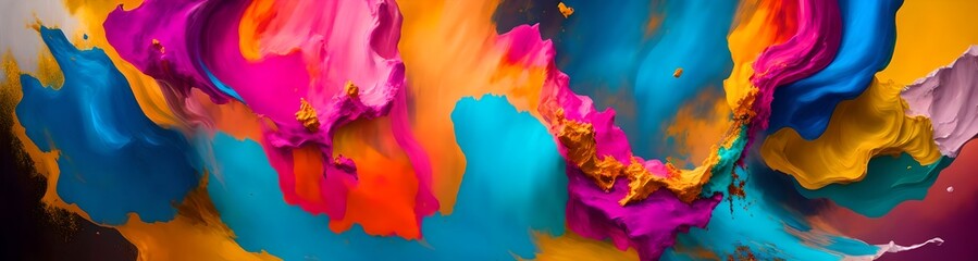 Obraz na płótnie Canvas Colorful paint scrape on wall splash, widescreen background. Generative AI
