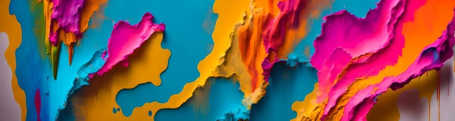 Colorful paint scrape on wall splash, widescreen background. Generative AI