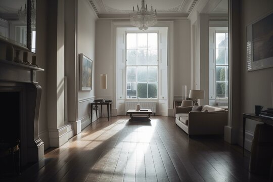 English lessons, London, landscape, light, clean, bright, minimalism, luxury style, Generative AI