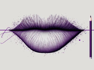 Illustration of purple lips and a pencil AI generative