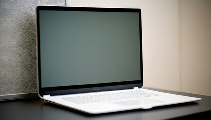 Desk laptop monitor with white screen with place for text, generative ai