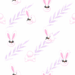 Seamless pattern with cute rabbits in glasses