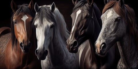 Herd of horses. A group of horses. ai generative