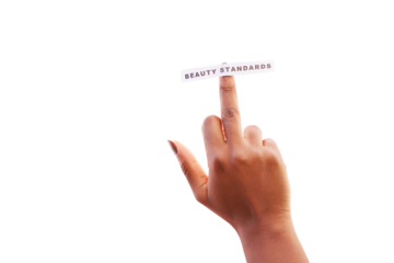 Woman, middle finger and rebel against beauty standards on isolated, transparent png background to protest opinion, society or stereotype. Body positive or rude hand sign to reject unrealistic ideals