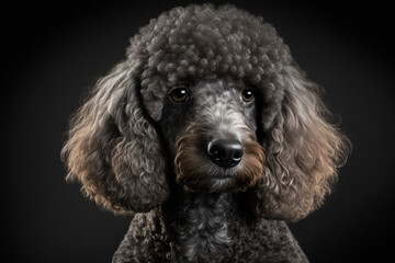 Generative AI. Portrait of a white poodle on a dark background
