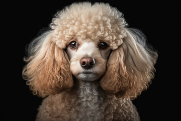Generative AI. Portrait of a brown poodle on a dark background