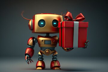 robot with a gift box