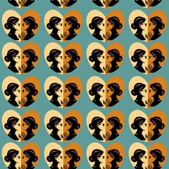 pattern silhouettes of two girls in love inside a heart