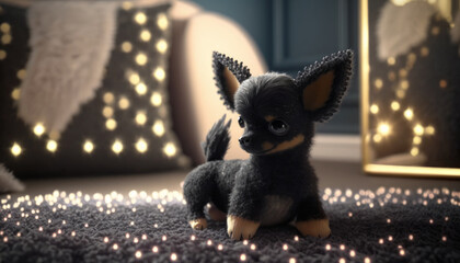 Beautiful little toy dog Toy Terrier, Yorkshire Terrier. Soft toy for children. Created with artificial intelligence.