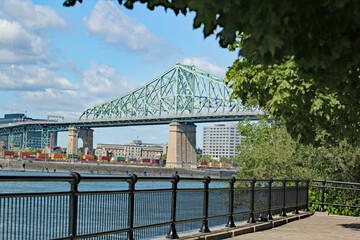 Montreal cityscape as seen from the river edge