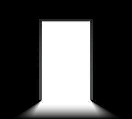 Open door light in dark room. Doorway scary black entrance background open door business concept freedom escape