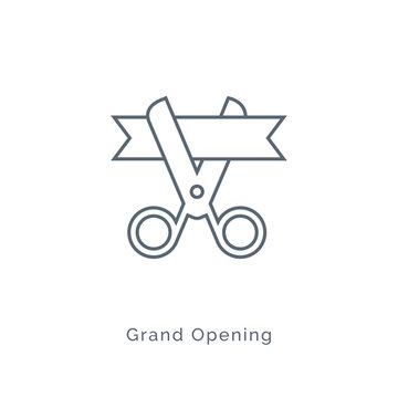 Grand opening scissor ribbon icon ceremony. Establish open business flat inauguration sign