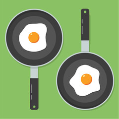 Fried egg omelette top view pan vector food illustration. Egg omelet albumen cartoon icon breakfast