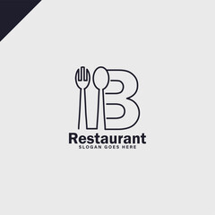 restaurant logo minimalist,letter b logo with spoon and fork symbol