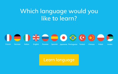 Obraz premium Language learn vector banner design. Language course english different speak logo concept