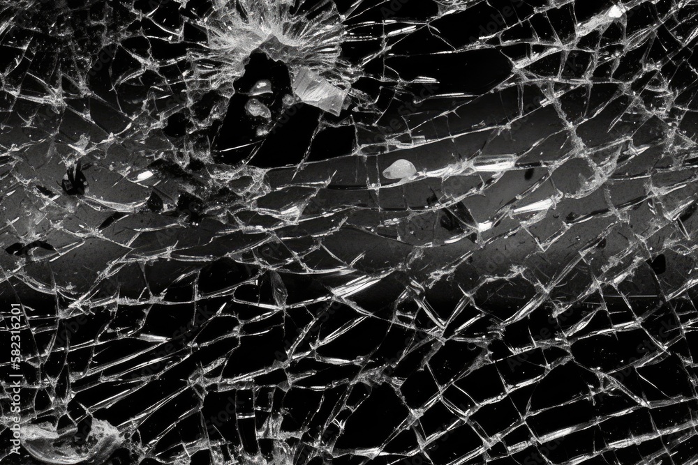 Poster broken fractures texture over an abstract black background with glass fracture effect. large hole in