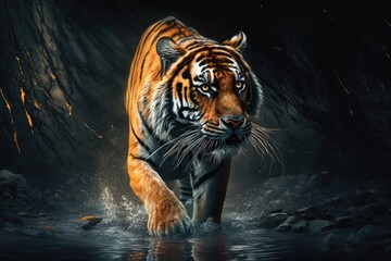 Fototapeta na wymiar A beautiful tiger in its natural environment Generative AI