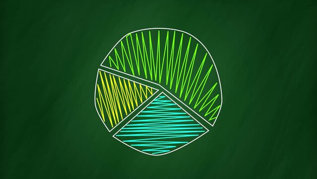 Circular diagram with three parts animated on blackboard background. hand drawing circle  chart. Report and statistics 