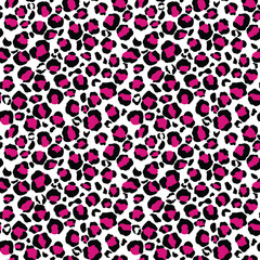 Magenta and Black Leopard Print Seamless Pattern - Wild animal print repeating pattern design