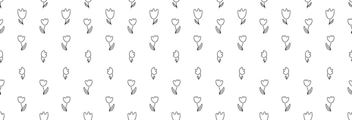Tulips flower in outline. Seamless pattern for print or paper packaging.