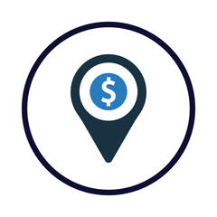 money, pin, location pin, bank location icon