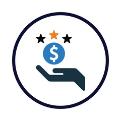 money, dollar, hand, star, bank care icon