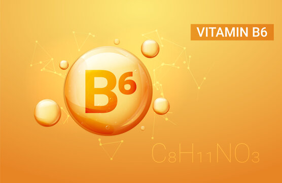 Vitamin b6 vector capsule drop medicine pyridoxine acid background oil.