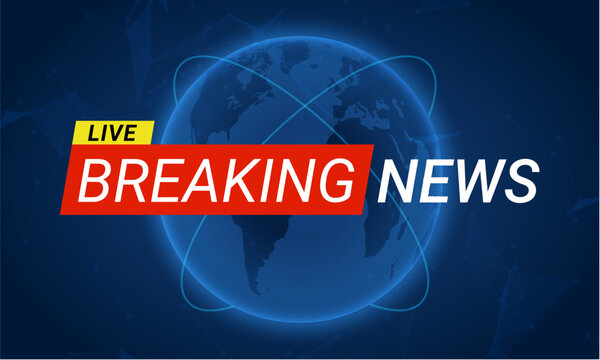 Breaking news tv report template vector background channel banner. Breaking news logo screen broadcast media template.