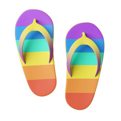 Cute cartoon style colorful flip flops sandal lifestyle casual fashion with transparent background 3d render illustration