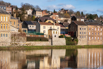Fototapeta na wymiar The pretty village of Monthermé along the river Meuse in Ardennes France by a sunny day.