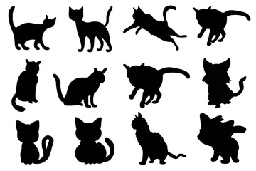 Set of cat silhouettes. A set of cat silhouette vector illustrations.