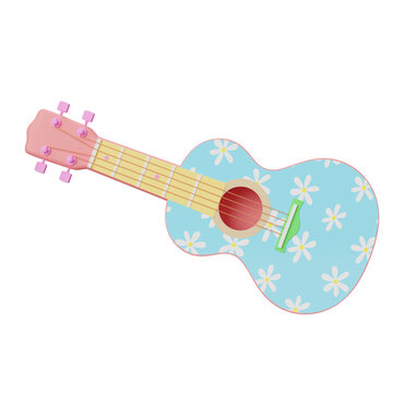 Cute cartoon style guitar with colorful pastel color render with transparent background 3d render illustration