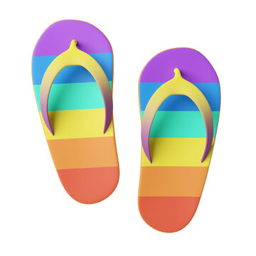 Cute cartoon style colorful flip flops sandal lifestyle casual fashion with transparent background 3d render illustration