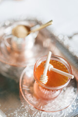 honey and sugar on a silver tray at an english tea party