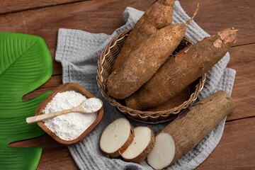 Fototapeta na wymiar Cassava; Organic cassava starch Raw - Manihot esculenta