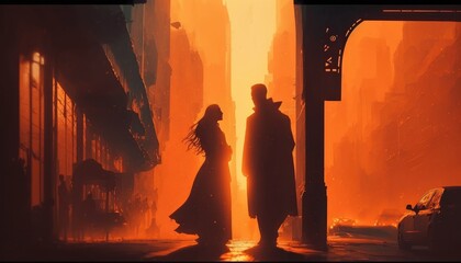 Fototapeta premium Silhouette of Couple In Love, 