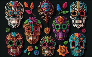 colorful skull cute pattern, Mexican day of the dead